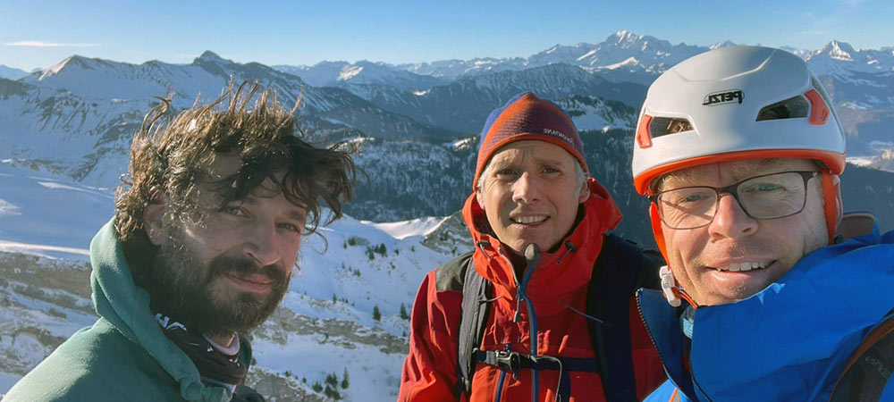 François, Frédérique et  moi en pleine descente ou au sommet